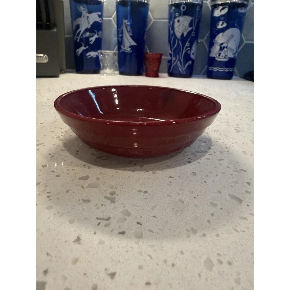 Hazel Atlas Moderntone Burgundy Rimless Low Berry Bowl 4 3/4